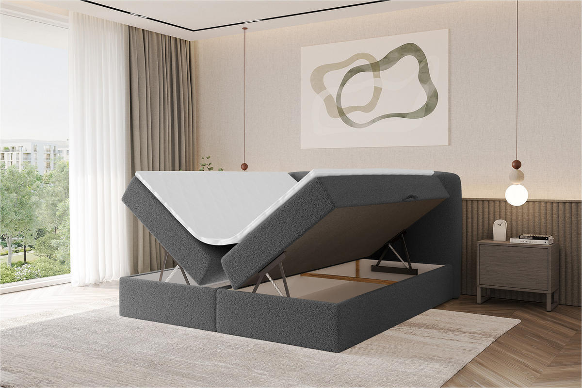BOXBETT mit Matratze H4 - NINA - 160x200 cm Grau - Titanfarben, Holzwerkstoff (160/200cm) - ALTDECOR