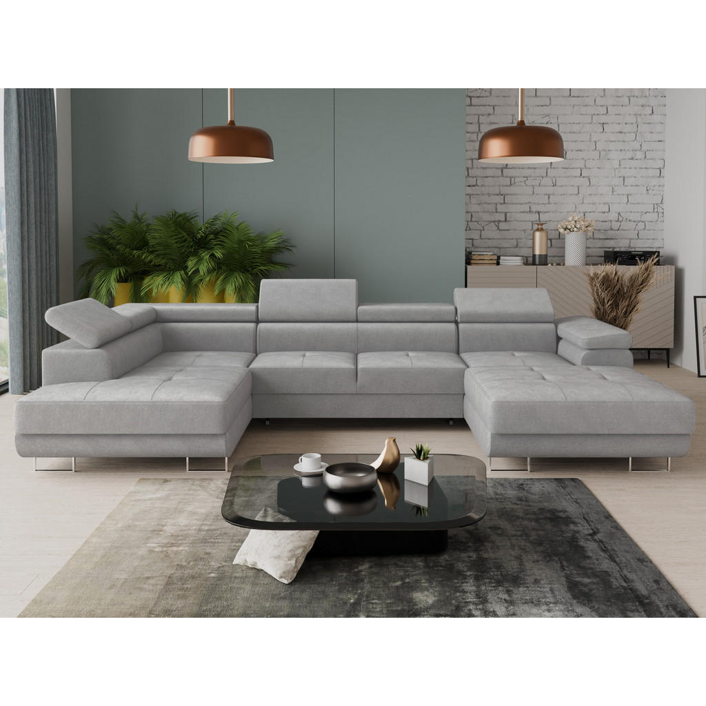 Thumbnail - Sofnet Wohnlandschaft, Hellgrau, Textil, 7-Sitzer, Ottomane rechts,Rechteckig, 348x90x205 cm, Wohnzimmer, Sofas & Couche...
