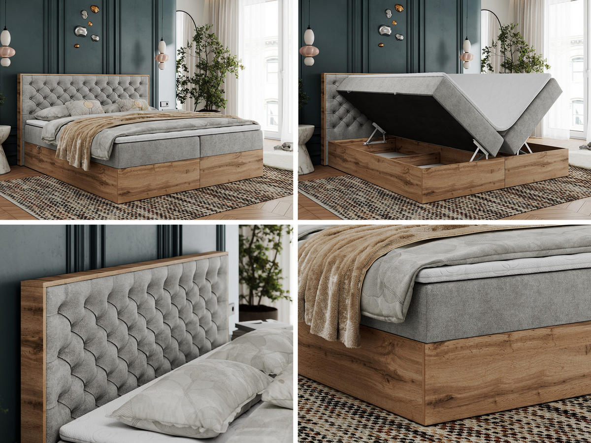 BOXBETT ALBERO 3 - 140/200 Hellgrau Struktur - H3 - Hellgrau, Holz/Textil (140/200cm) - MKS
