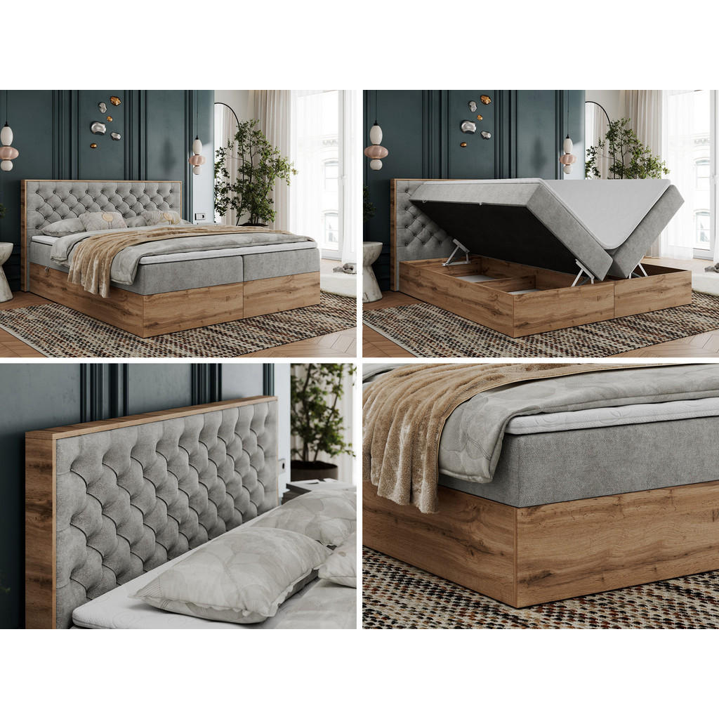 Thumbnail - MKS Boxbett, Hellgrau, Textil, 2-Sitzer, H4, 7-Zonen, Rechteckig, 140x200 cm, Schlafzimmer, Betten, Boxspringbetten