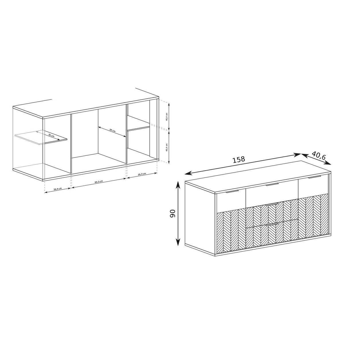 KOMMODE Fonti F-3 158 x 90 x 40,6 cm Karamell-Eiche - Eichefarben, Holzwerkstoff (158/90/40.6cm) - Koseto