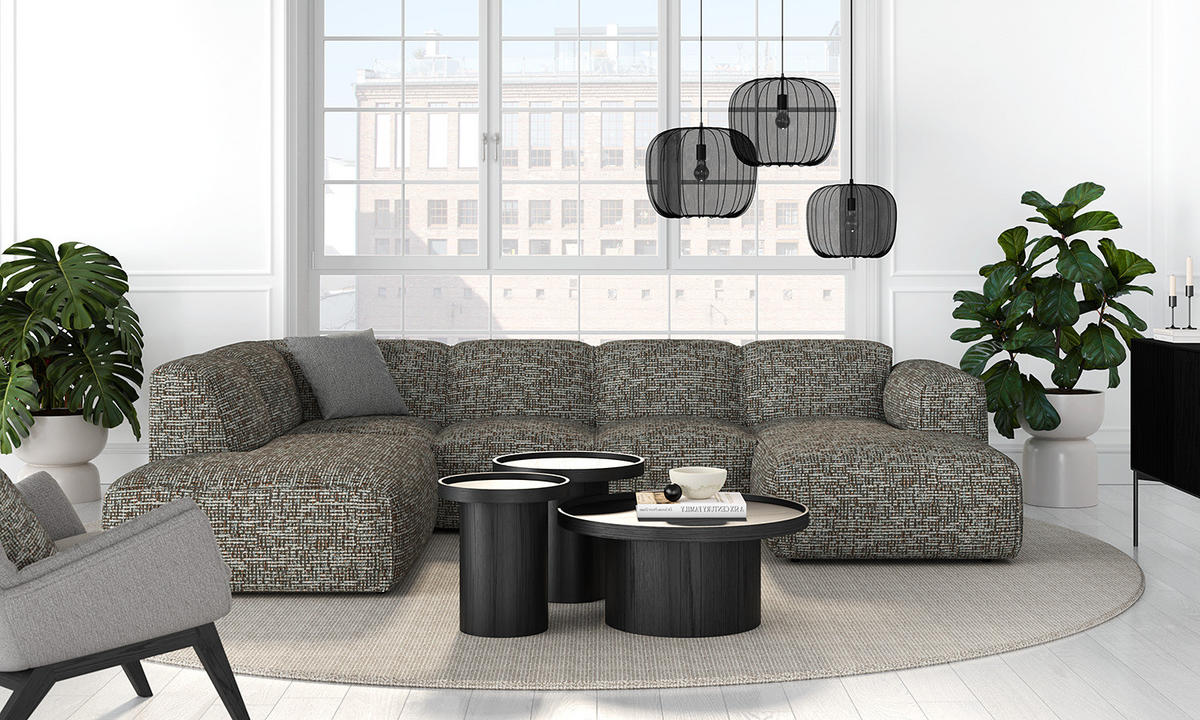 WOHNLANDSCHAFT mit Longchair - Schwarz/Grau, Kunststoff/Textil (325/71/235cm) - home24