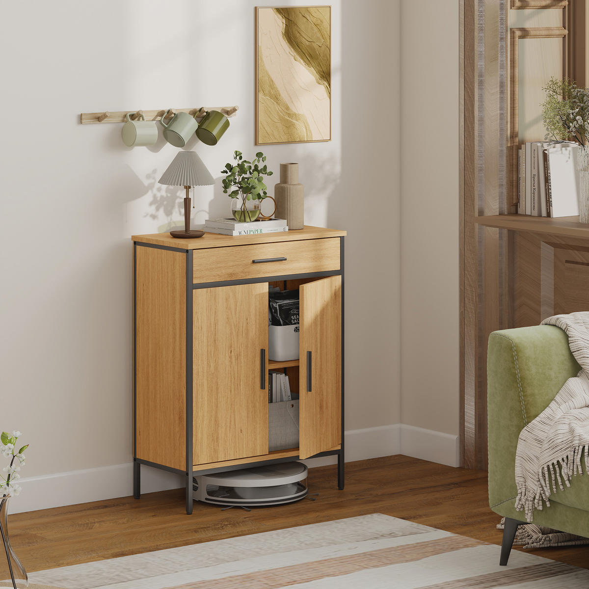 BADEZIMMERSCHRANK mit Schublade Soft-Close-Tür Eiche 60 x 30 x 80 cm - Eichefarben, Holzwerkstoff (30/80/60cm) - HOMCOM