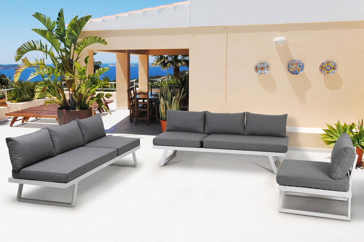 GARTENLOUNGE-SET Yala Ecksofa, 1 Couchtisch, 4 Sitzkissen, 7 Rückenkissen - Grau, Metall - TPFGarden