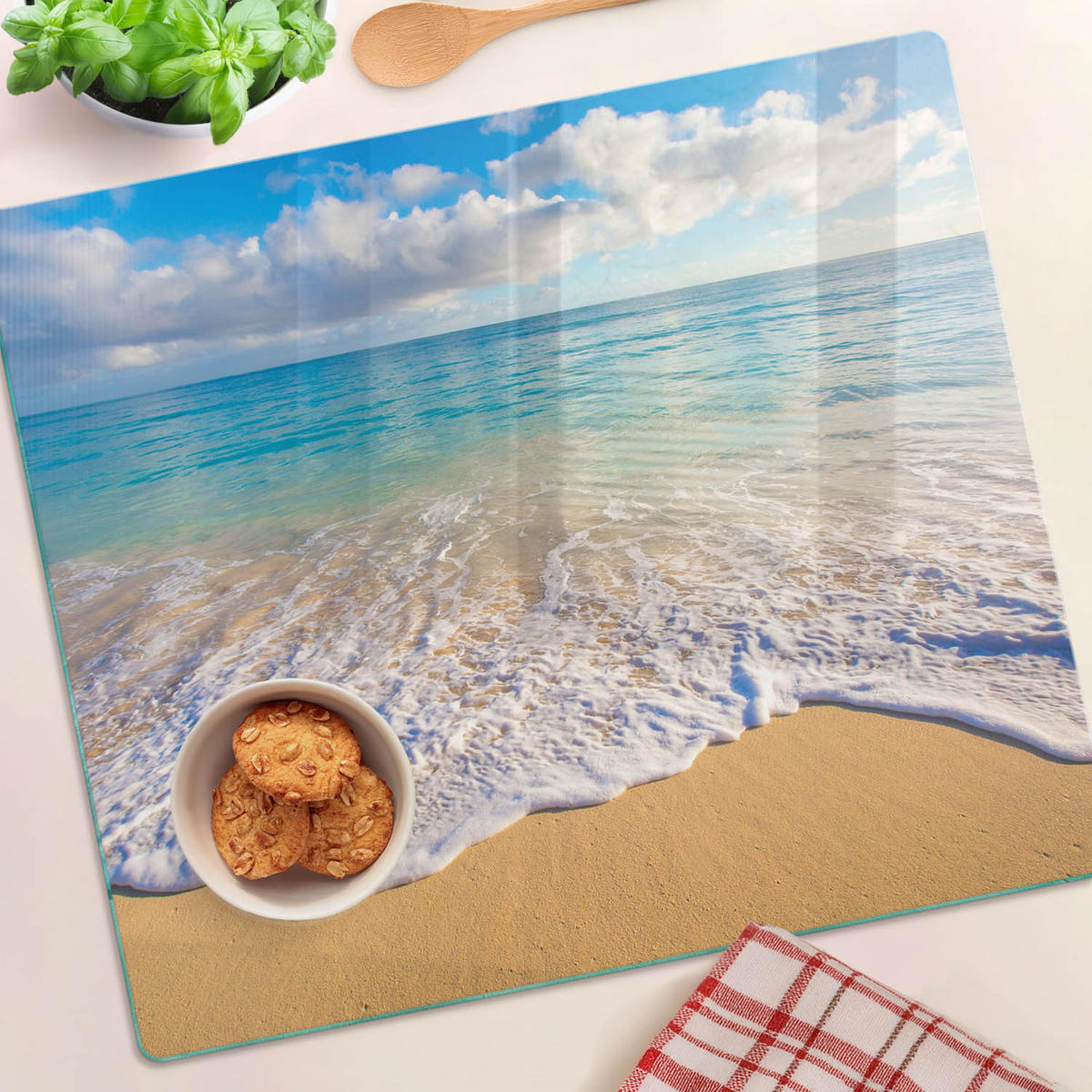 GLASPLATTE 60x52 cm Hawaii-Strand - Blau, Glas (60/0.4/52cm) - TULUP