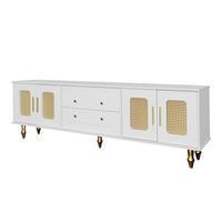 TV-LOWBOARD aus Spanplatte 175x38x55,5 cm Weiß mit Push-to-Open-Schubladen und PVC-Rattantüren - Weiß, Holzwerkstoff (175/55.5/38cm) - Modfu