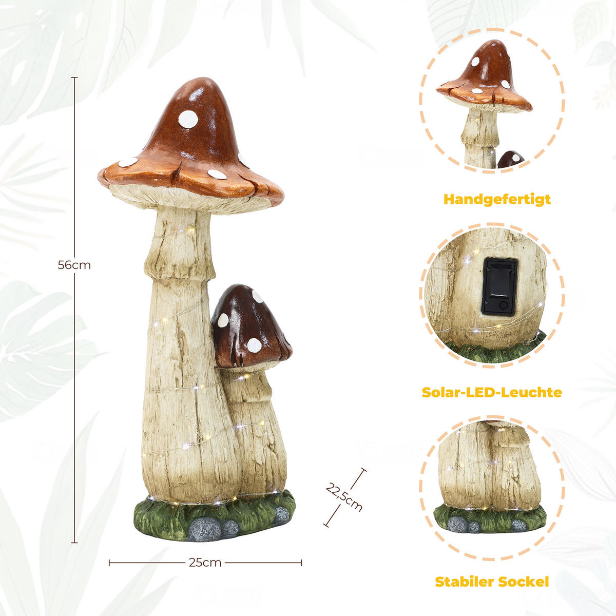 56CM MGO Solarbetriebene Gartenskulptur Pilz, mit LED-Beleuchtung Statuen für den Außenbereich Geschenkidee für Mama - Multicolor, Naturmaterialien (25/56/22.5cm) - Hometopia