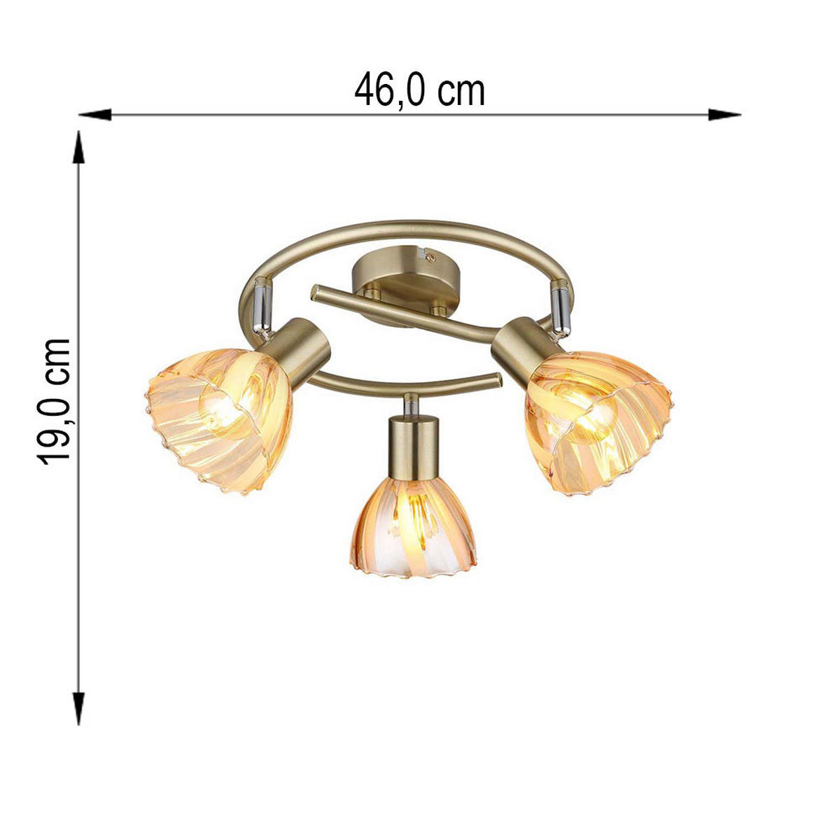 DECKENLEUCHTE, Messing, schwenkbar, 3-flammig - Messingfarben, Glas (46/46/19cm) - Globo Lighting