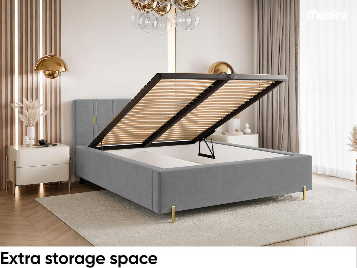 BETT FABIO - Goldfarben/Grau, Holzwerkstoff (140/200cm) - Meblini