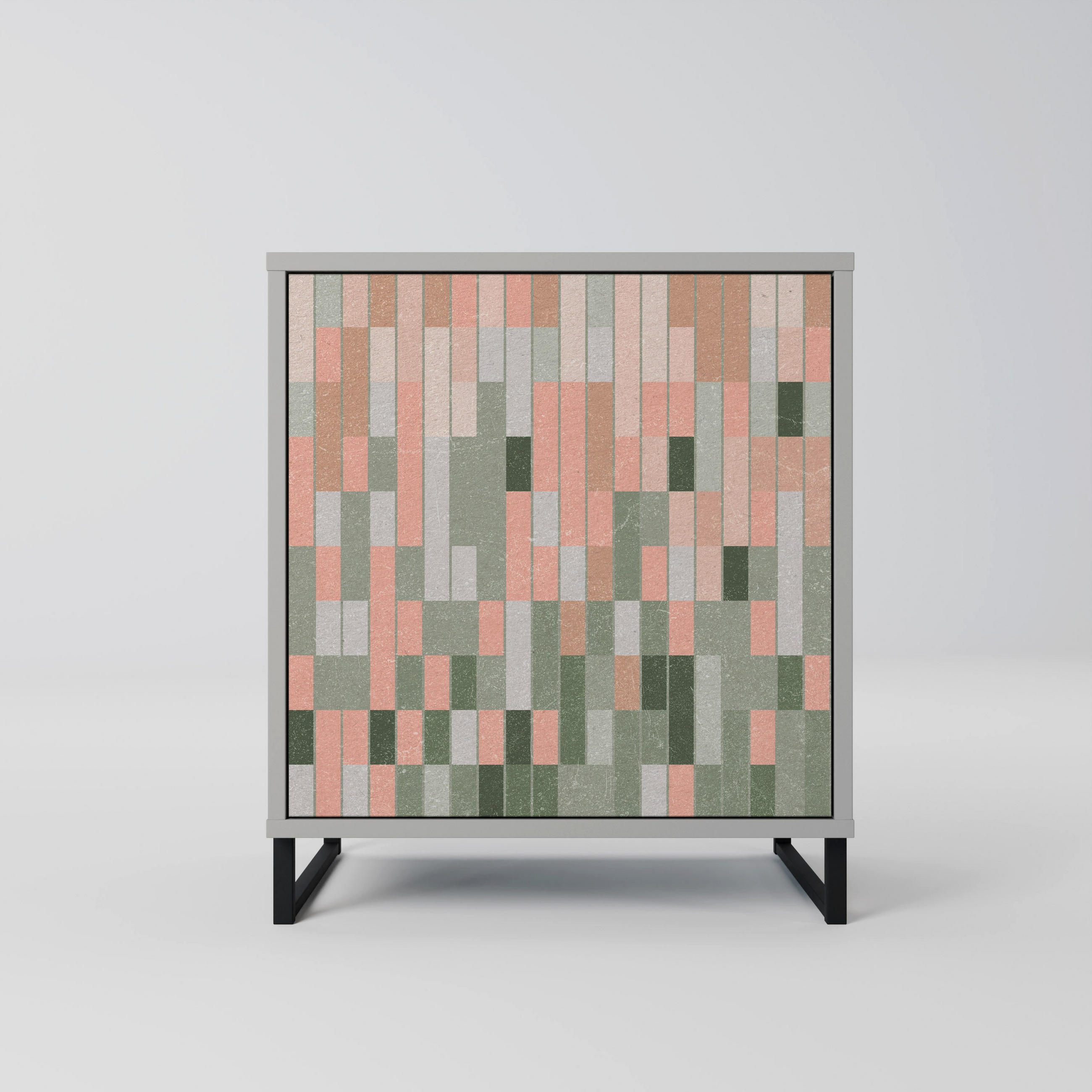 SIDEBOARD BUILDING THE FUTURE, Grau, 57,5x42x67,5 cm, Schwarze Metall-Rahmenfüße - Multicolor/Schwarz, Holzwerkstoff/Metall (57.5/67.5/42cm) - SpaceRebels