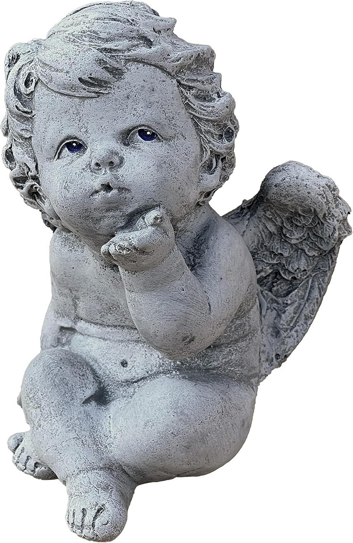 STEINFIGUR kleiner Engel Kussmund frostfest Steinguss - Grau, Stein (11/14/11cm) - stoneandstyle