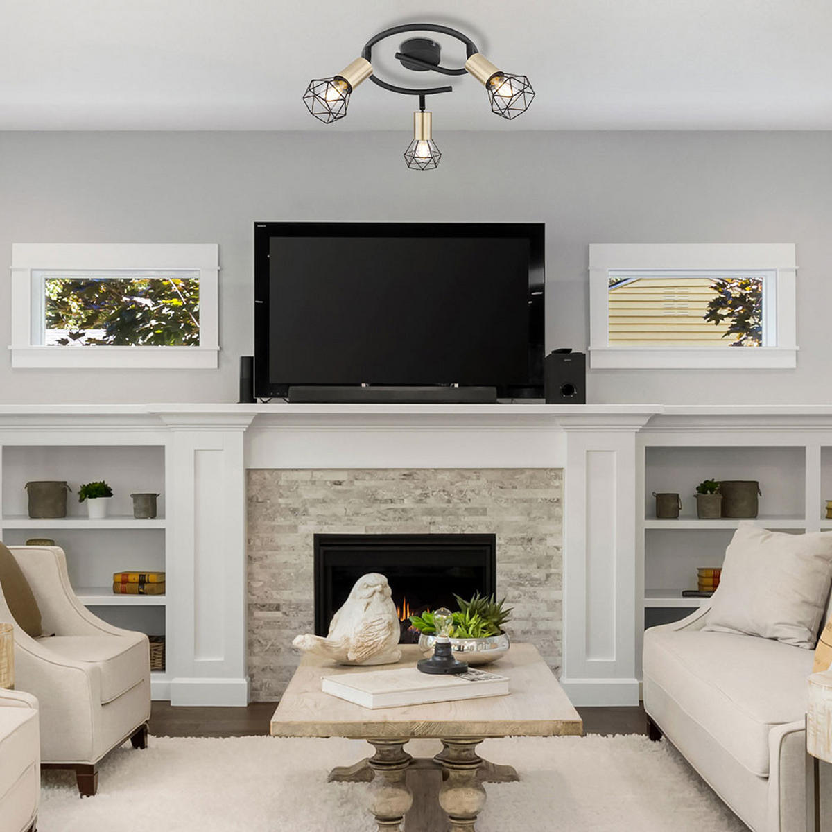 LED DECKENLEUCHTE Metall schwarz messing - Schwarz, Metall (23/23/18cm) - Globo Lighting