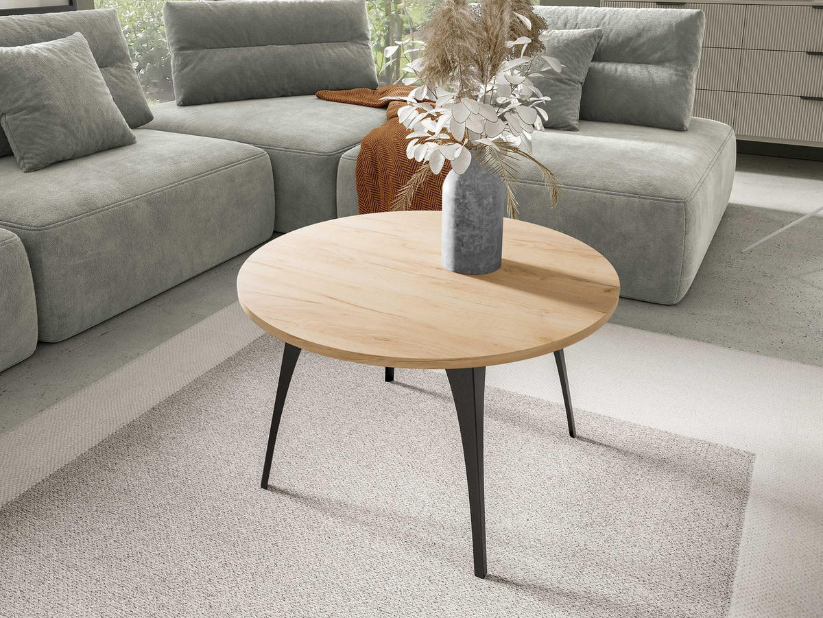 COUCHTISCH Frida - Eichefarben/Schwarz, Holzwerkstoff/Metall (75/75/45cm) - MIRJAN24