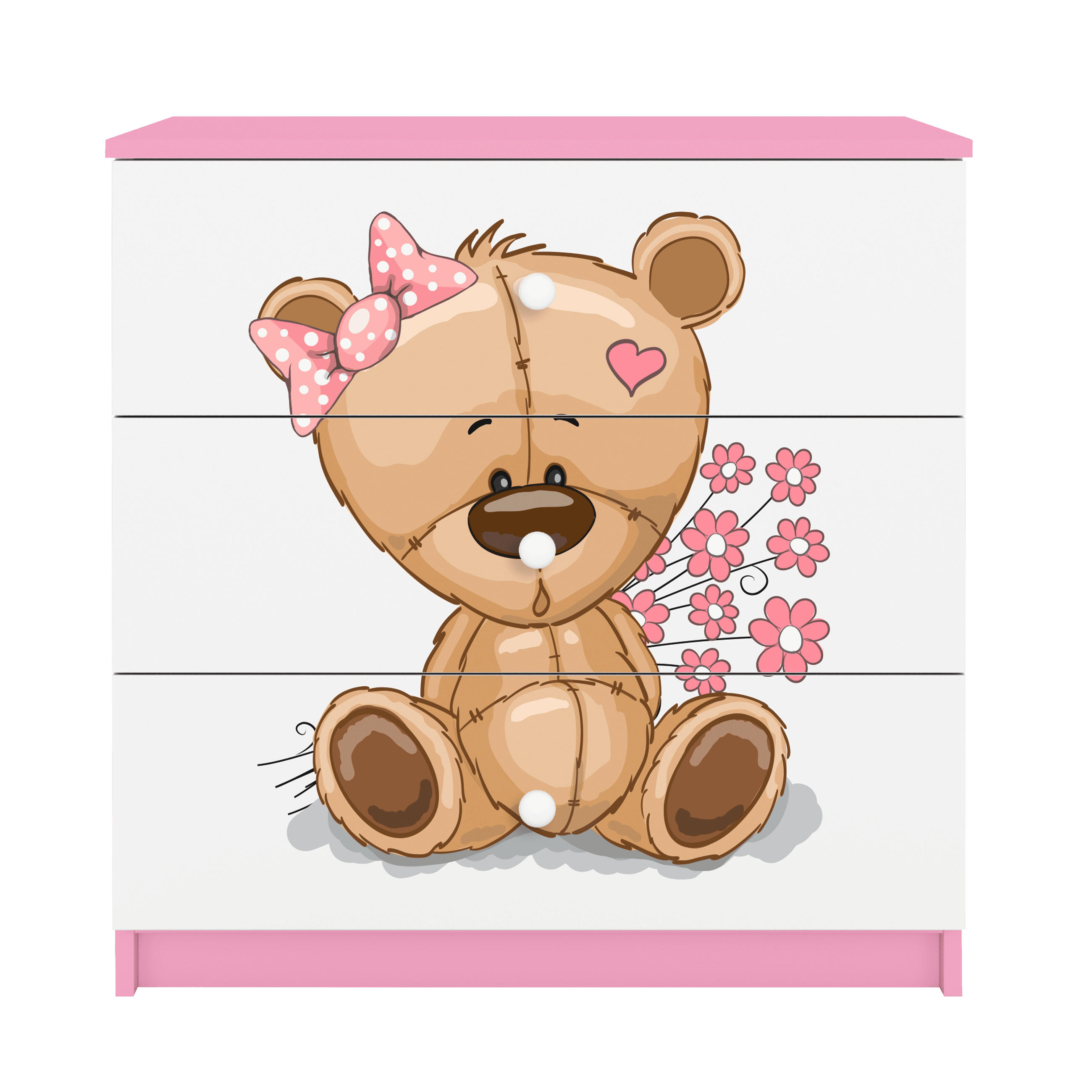 KOMMODE Babydreams Teddybär Blumen 81/81/41 - Rosa, Holzwerkstoff (81/81/41cm) - RAUMHIRSCH FURNITURE