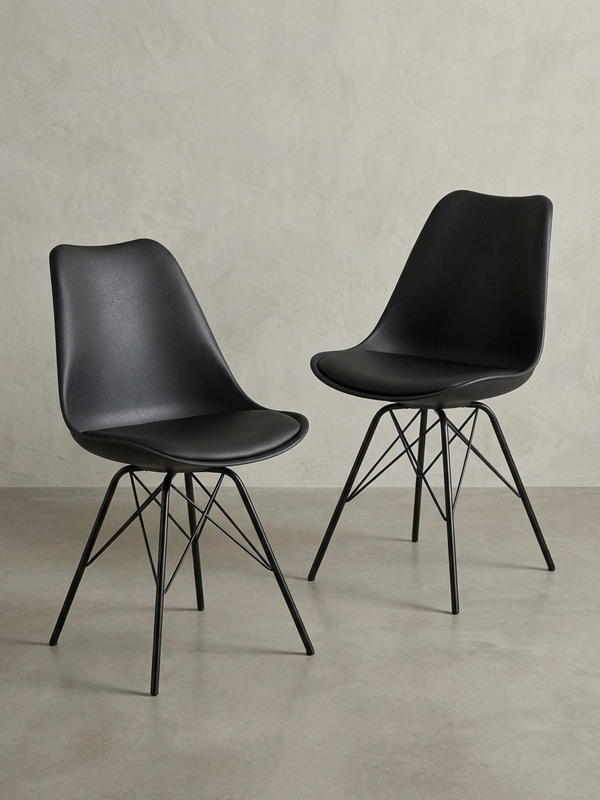 ESSZIMMERSTUHL 2er Set mit Metallgestell Skandinavisch gepolstert, Schwarz 58x48x86 cm - Schwarz, Kunststoff/Textil (58/86/48cm) - KADIMA DESIGN