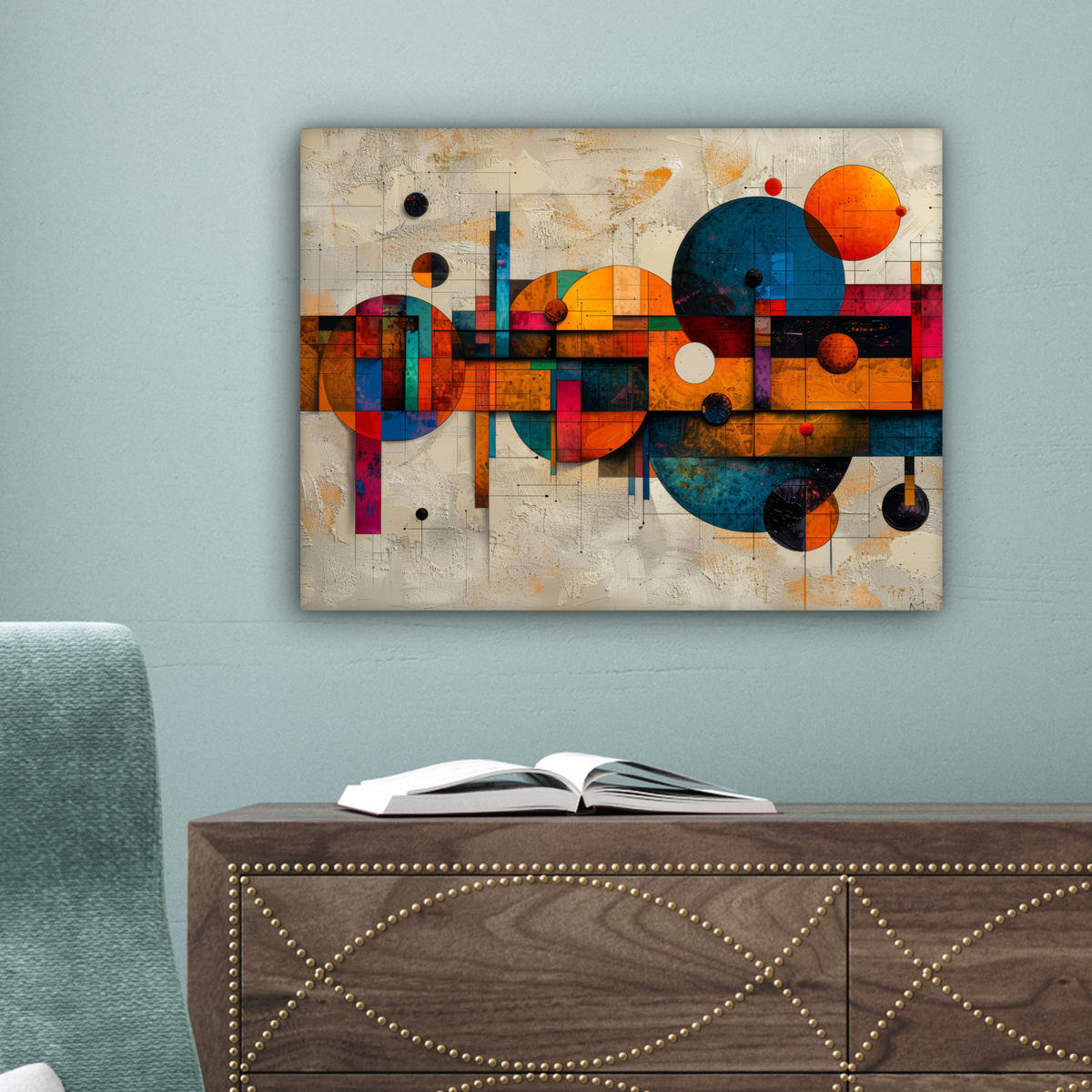 LEINWANDBILD - Vintage - Moderne Kunst - Orange - Geometrische Formen - 40x30 - Wanddeko - Multicolor, Textil (40/30cm) - MuchoWow