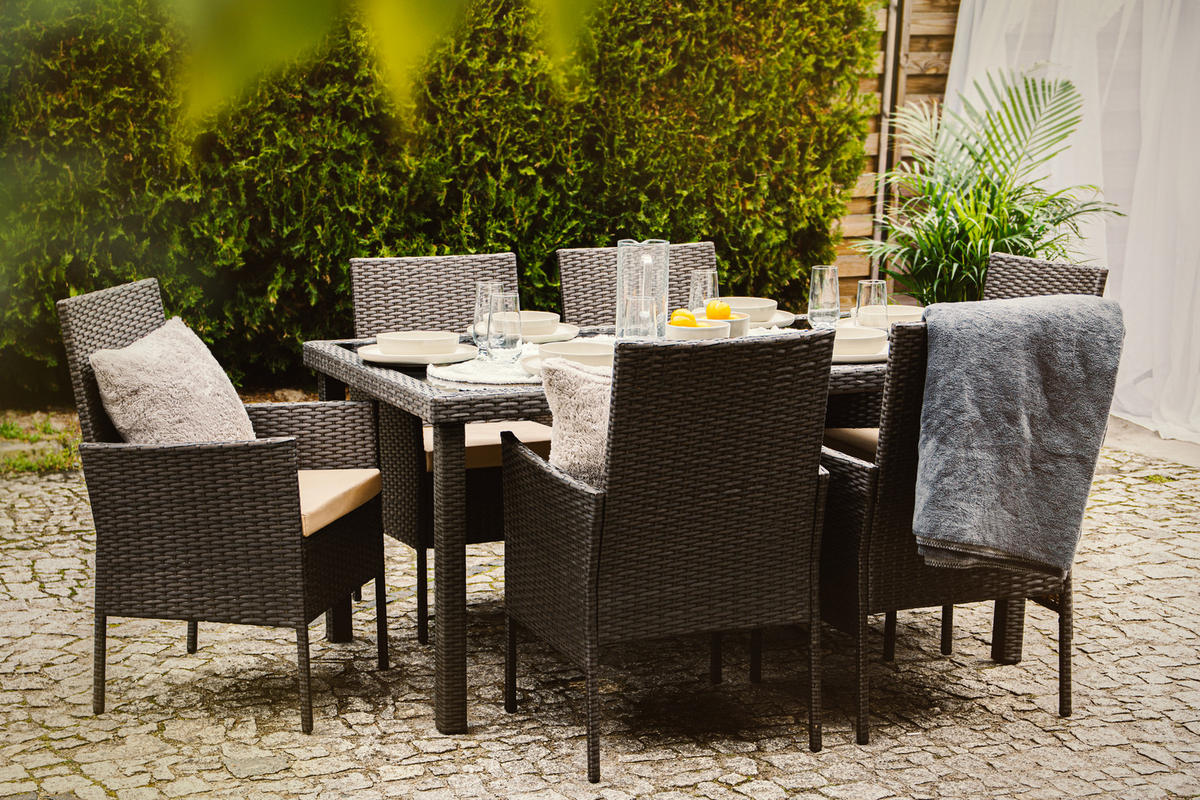 GARTENGARNITUR SCILLOS Tisch und Stühle 7-tlg, braun beige - Beige/Braun, Kunststoff - KONSIMO®