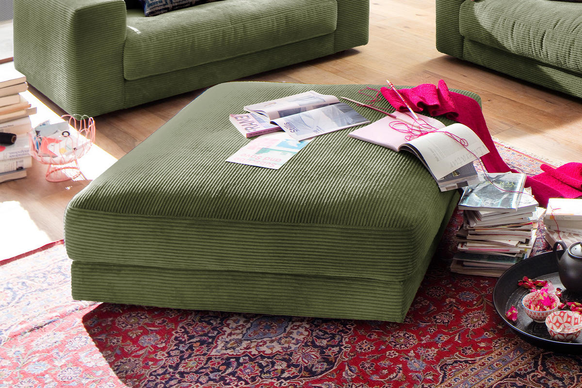 BIG HOCKER MADELINE Grün Cord - Grün, Textil (120/43/120cm) - KAWOLA