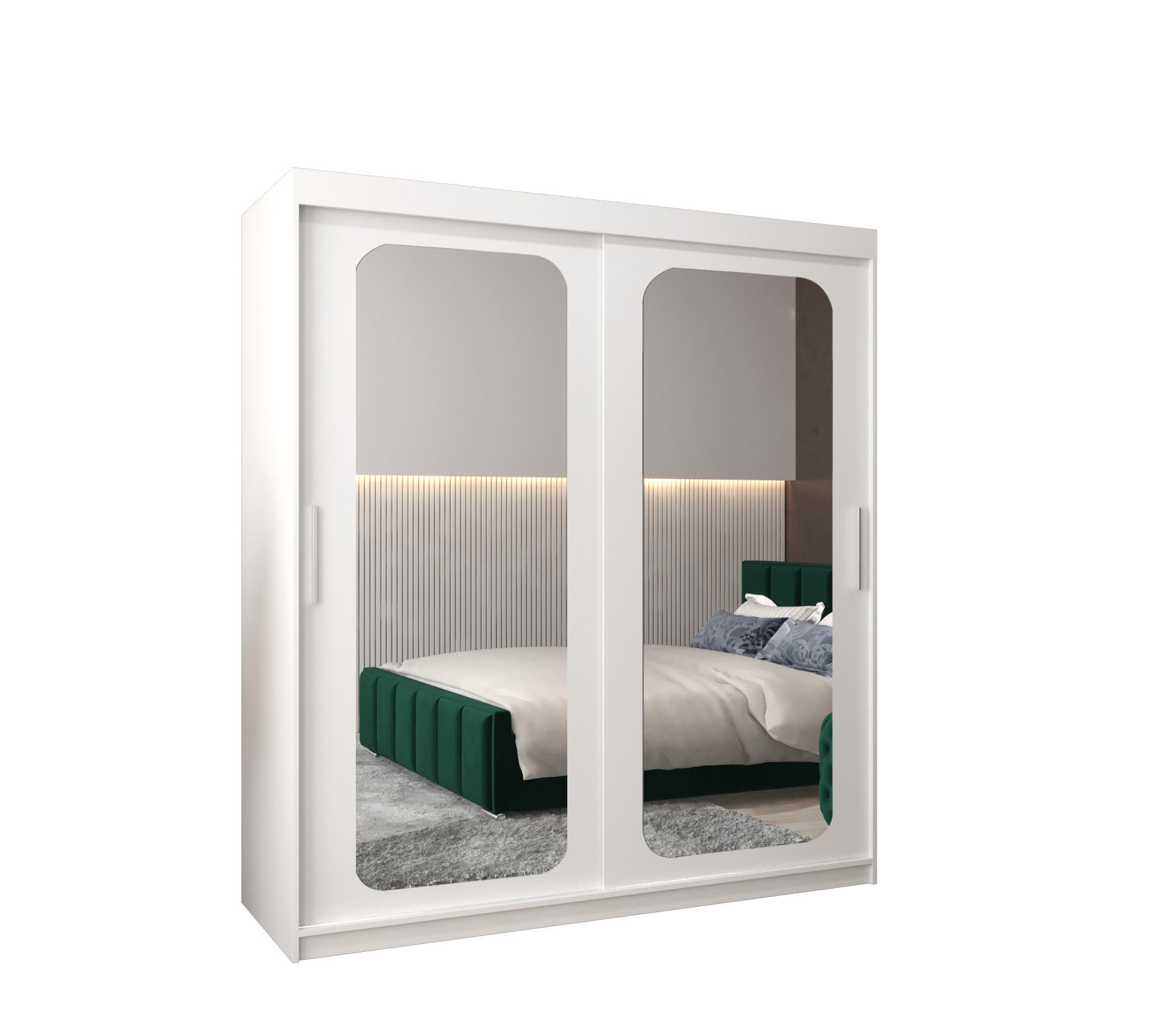 SCHWEBETÜRENSCHRANK 200/180/62 2-türig - Silberfarben/Weiß, Holz/Kunststoff (180/200/62cm) - MÖBEL KRYSPOL
