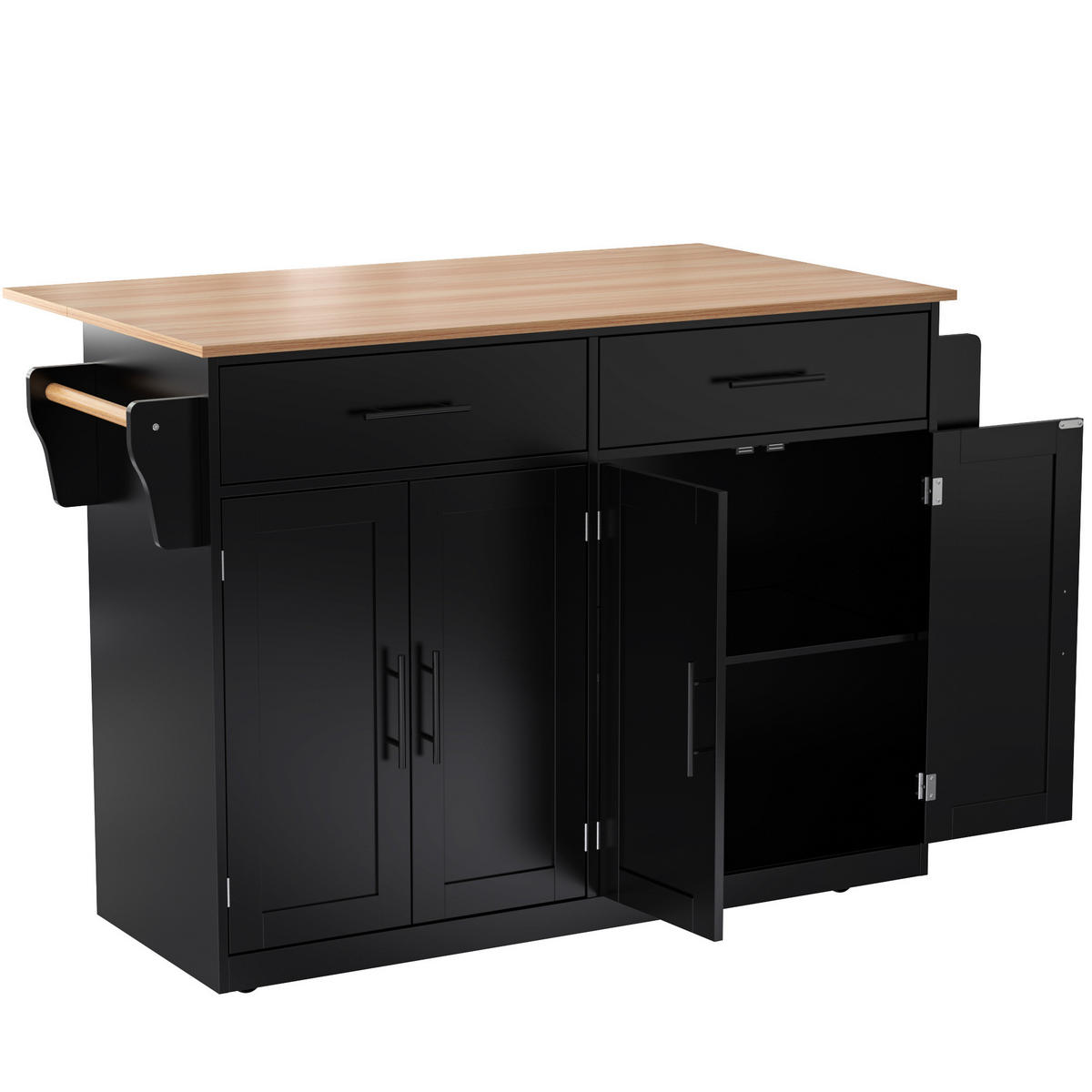 KÜCHENWAGEN mit klappbarer Tischplatte 120 x 46/70 x 91,5 cm Schwarz/Natur - Schwarz, Holz (71/91.5/120cm) - Beauniv