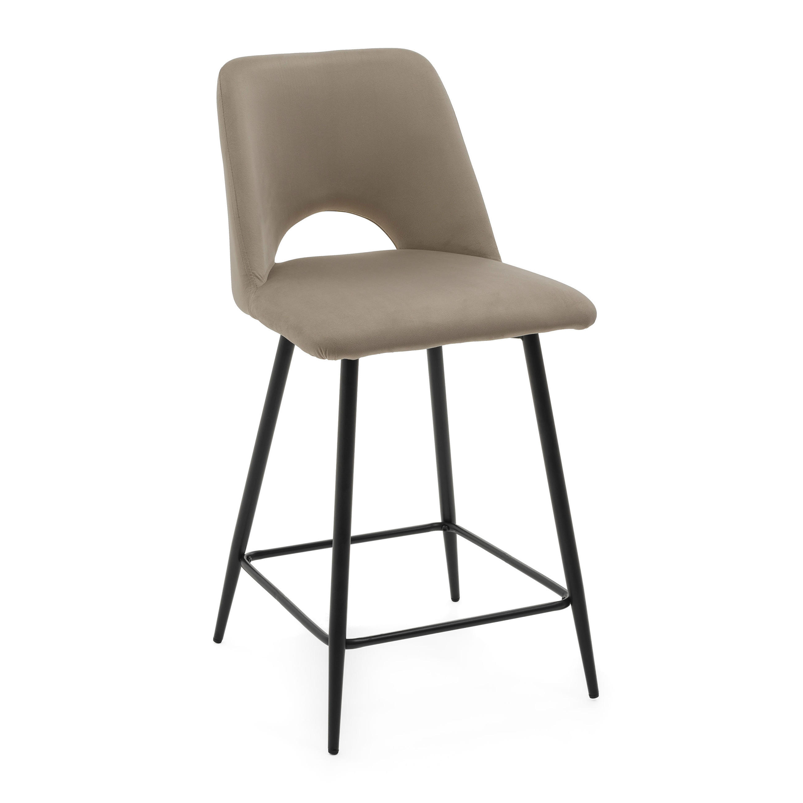 BARHOCKER ORO gepolsterter mit Steppung - dunkelbeige - Samt Velour - Schwarz/Braun, Textil/Metall (48/94/55cm) - NEW HOME