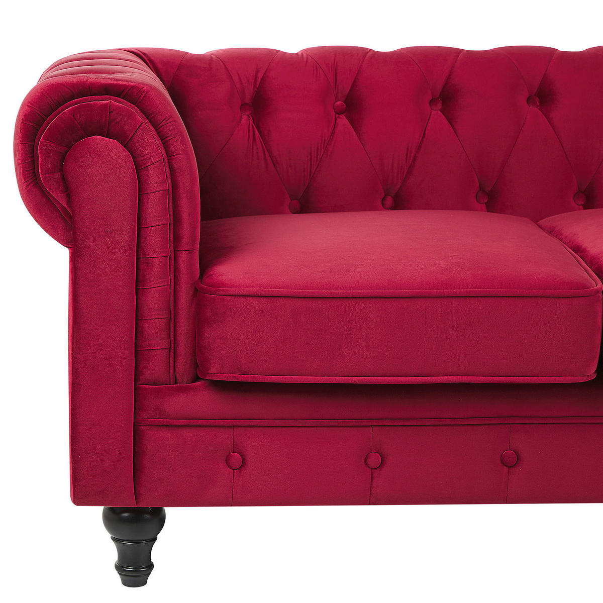 3-SITZER-SOFA Samtstoff Dunkelrot Chesterfield - Dunkelrot, Textil (202/70/75cm) - Beliani