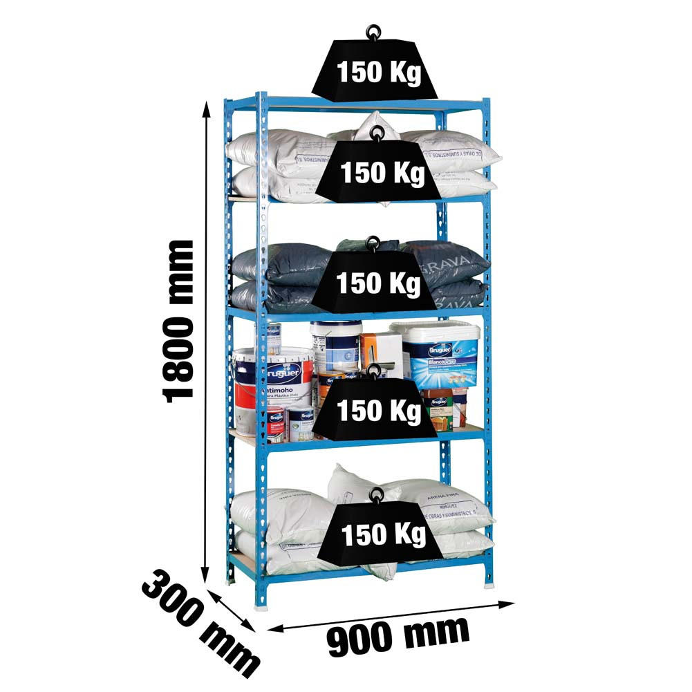SCHWERLASTREGAL Muli HxBxT 180 x 90 x 30 cm 5 Fachböden Fachlast 150 kg Blau - Blau, Metall (90/180/30cm) - PROREGAL