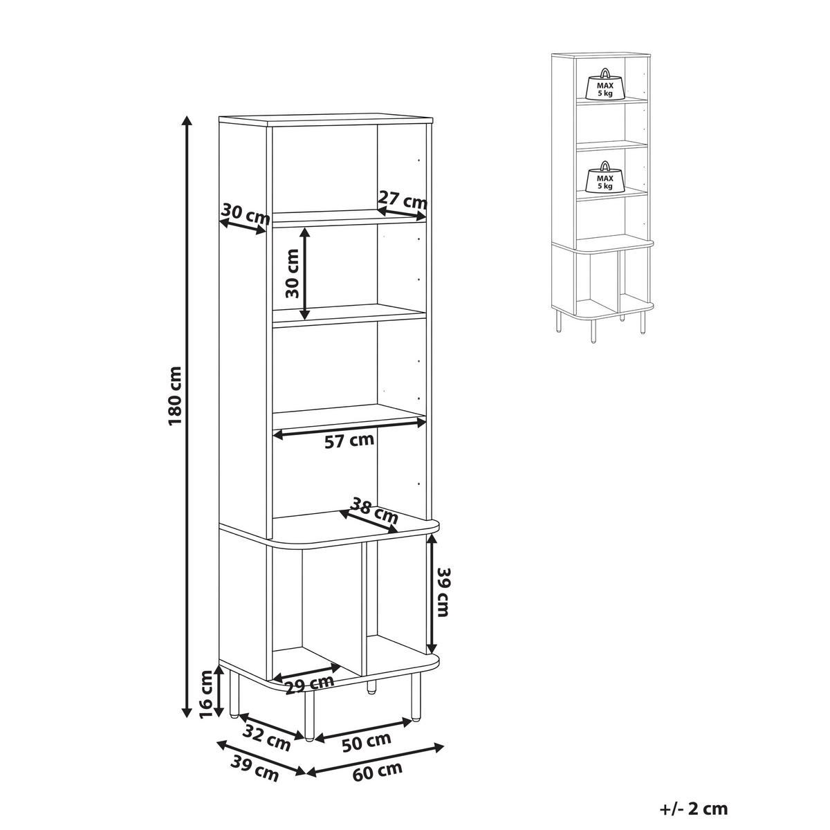 BIBLIOTECĂ cu 6 niveluri 180 cm maro închisă Bradley - maro închis, compozit lemnos (60/180/40cm) - Beliani