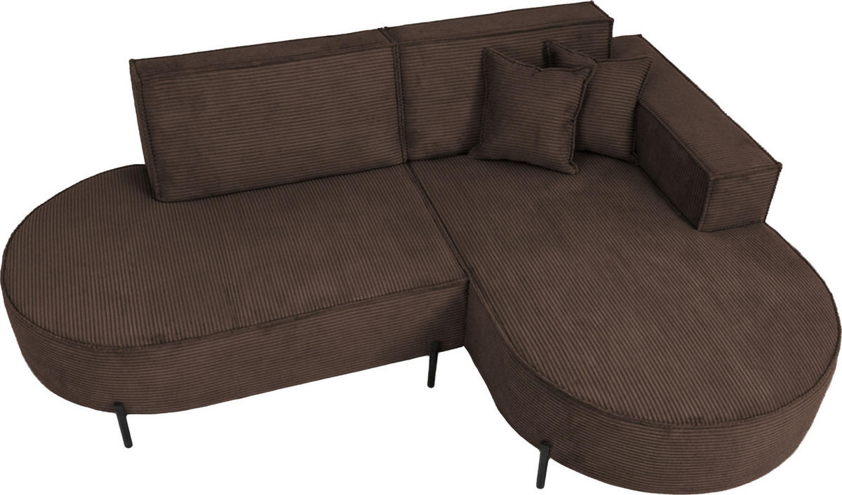 ECKSOFA Hana Loft 3-Sitzer Ecke Rechts, Cordstoff Chenille, Dunkelbraun 241/80/168 cm - Schwarz/Braun, Textil/Metall (241/168cm) - WFL GROUP