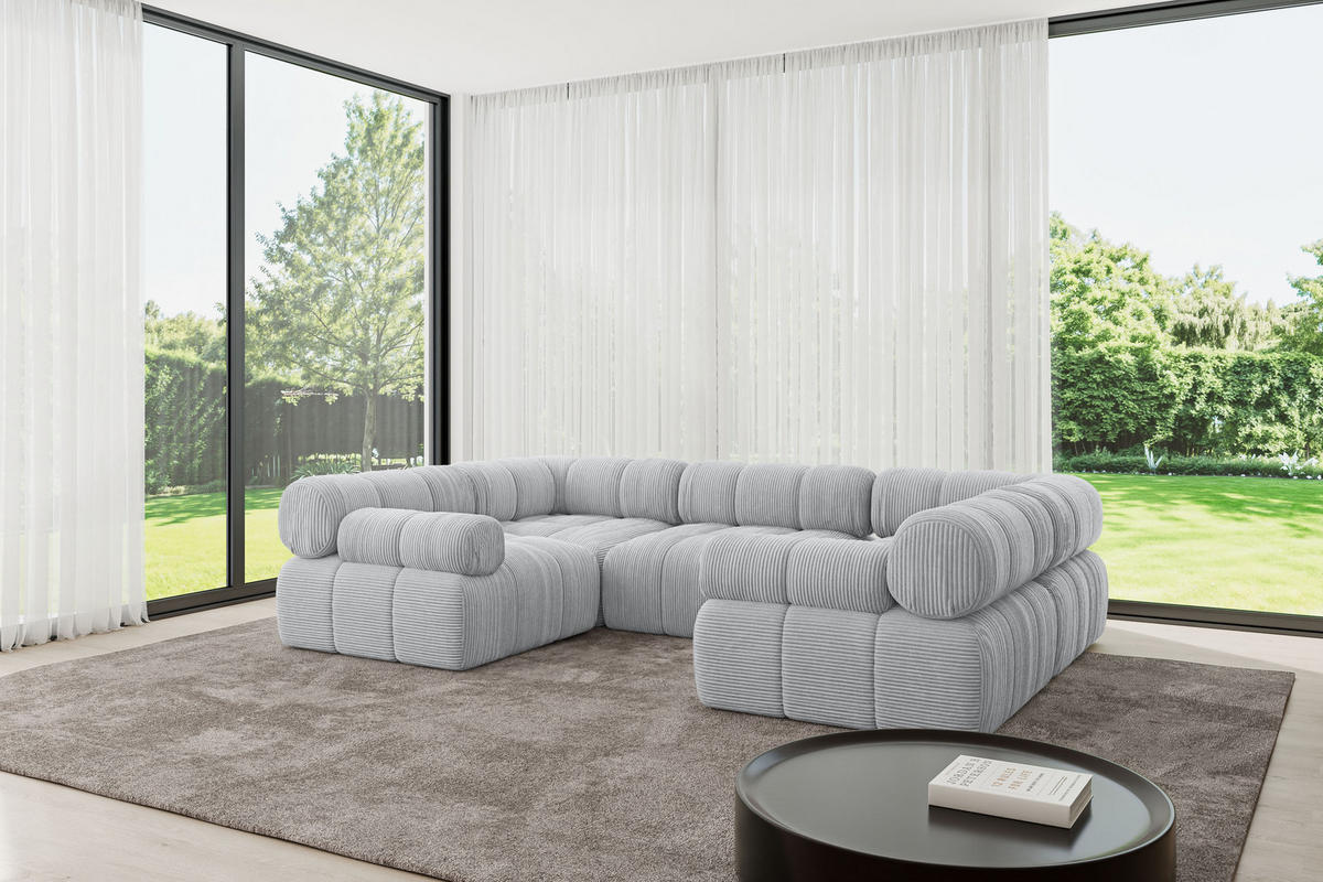 WOHNLANDSCHAFT modulares Sofa Birno-U1 - 285x190x70 cm Grau Cord - Grau, Holzwerkstoff/Textil (285/70/190cm) - ALTDECOR