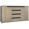 SIDEBOARD Sylt Eiche sägerau / Schwarz Hochglanz - Eiche San Remo, Holzwerkstoff (138.5/75.5/35cm) - Vladon
