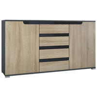 SIDEBOARD Sylt Eiche sägerau / Schwarz Hochglanz - Eiche San Remo, Holzwerkstoff (138.5/75.5/35cm) - Vladon