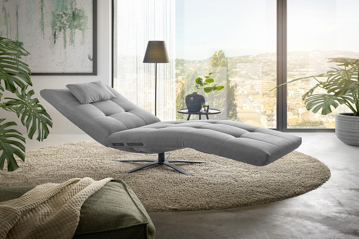 RELAXLIEGE LETICIA Grau Cord - Schwarz/Grau, Textil/Metall (82/115/156cm) - KAWOLA