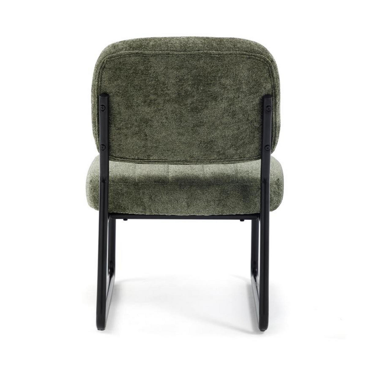 SESSEL khaki gepolstert schwarze Metallbeine und Chenille-Stoff - PAOLA - Schwarz/Grün, Textil/Metall (56/77/70cm) - Sicaan