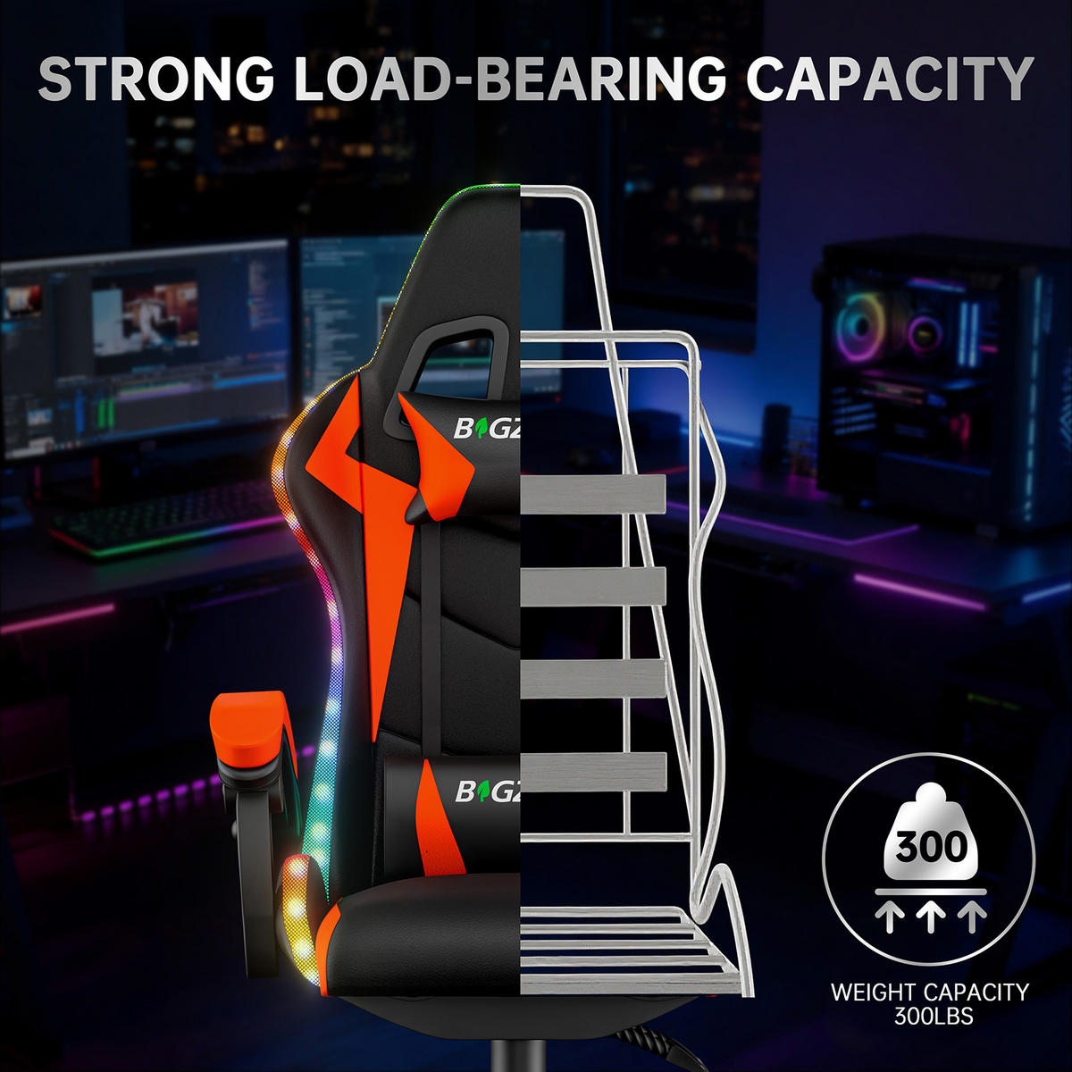 GAMINGSTUHL Schwarz-Rot,mit Led,Leder, Metall - Rot, Leder (29/59/79cm) - Rattrix