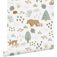 TAPETE Wald mit Waldtieren 53 cm x 10.05 m - Weiß, Papier (53/0.1cm) - ESTAhome