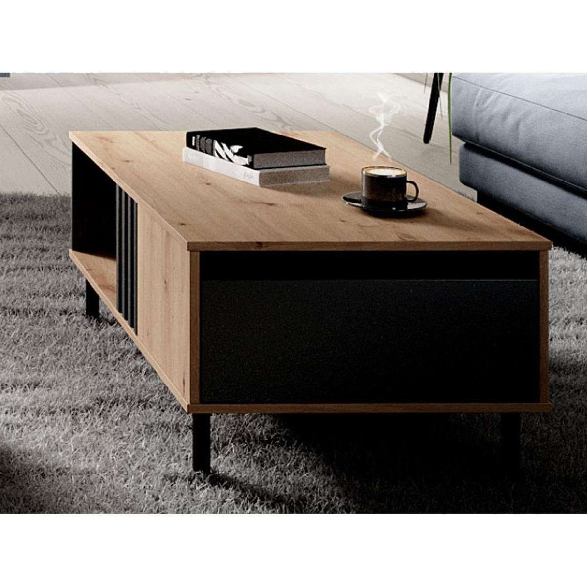 COUCHTISCH Madis sand grange eiche / anthrazit 100,1 cm / 60 cm / 43,2 cm - Braun, Holz/Holzwerkstoff (60/100/43cm) - Feldmann-Wohnen