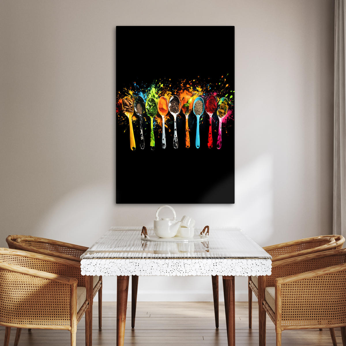LEINWANDBILD Löffel - Gewürze - Modern - Graffiti - Farbe - Farbenfroh 80x120 cm - Multicolor, Textil (80/120cm) - MuchoWow