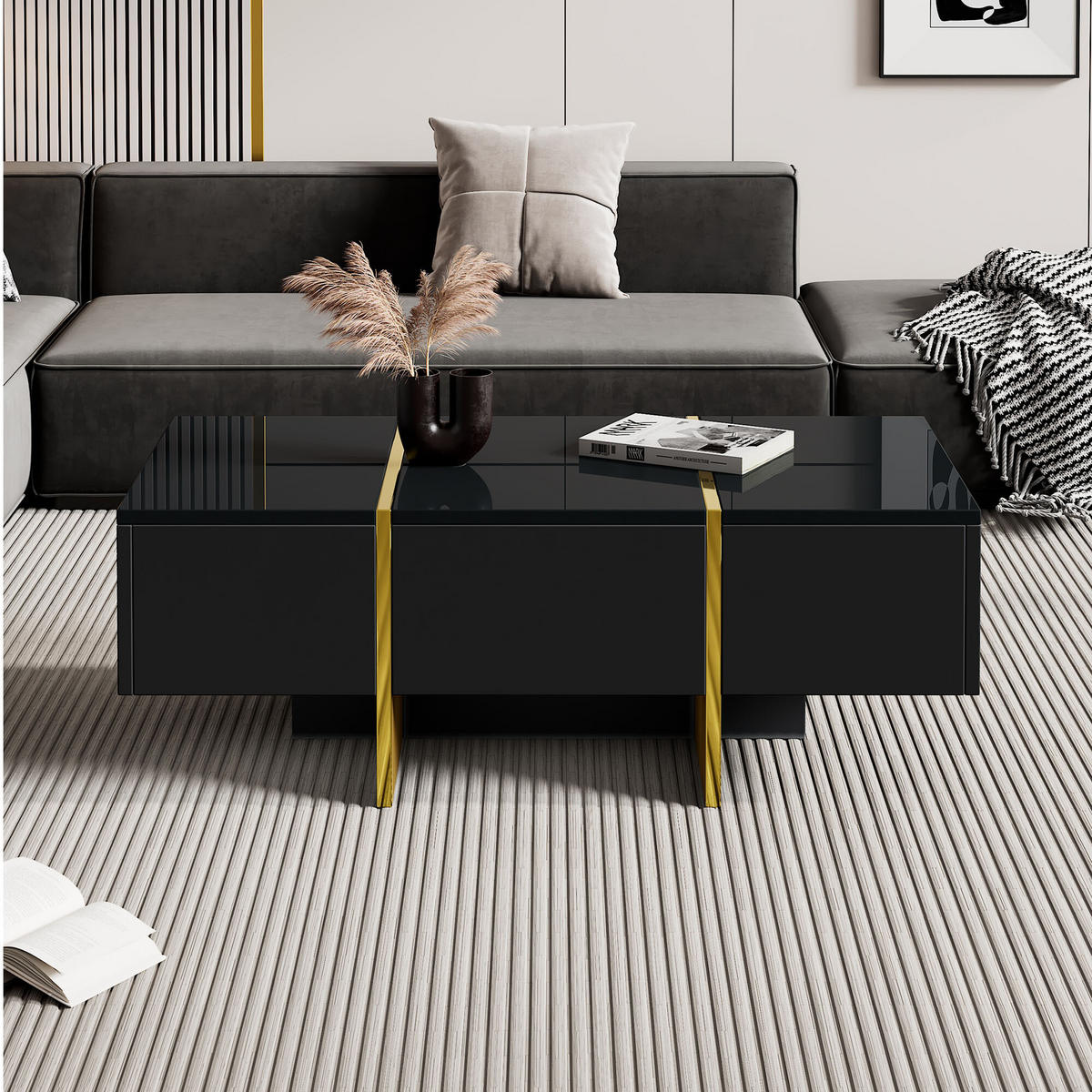 COUCHTISCH Schwarz 100/50/35 cm - Schwarz, Holzwerkstoff/Metall (100/50/35cm) - Urban Meuble