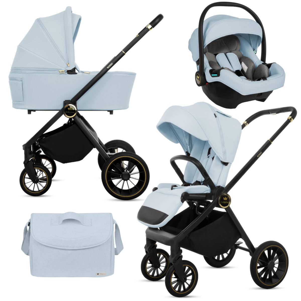 KINDERWAGEN Rosso 3in1 Blau Babywanne, Buggy Sportsitz, Babyschale I-Size - Blau/Schwarz, Textil/Metall (58/99cm) - BabyLux