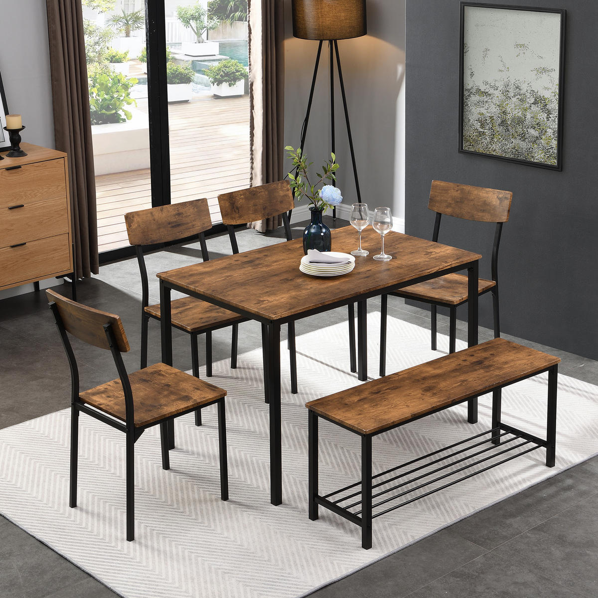 ESSTISCH SET braun - Braun, Holz/Metall (110/75/70cm) - Urban Meuble