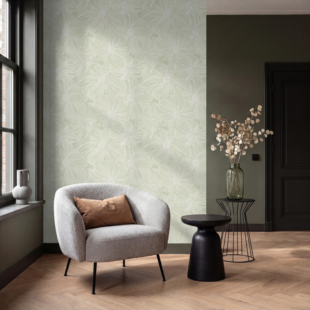 TAPETE - Gelassenheit - Blumen - Grün - 160x260 cm - Salbeigrün, Papier (160/260cm) - OnlyWow