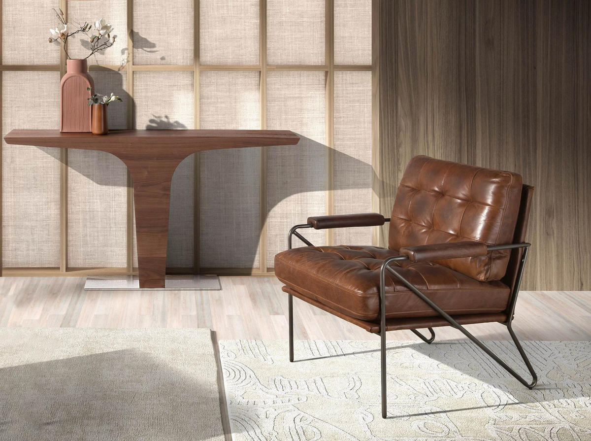 KONSOLENTISCH Rechteckige Konsole aus Nussbaumholz mit Sockel aus verchromtem Stahl 150/35/80 cm - Edelstahlfarben/Nussbaumfarben, Holz/Metall (35/150/80cm) - ANGEL CERDA