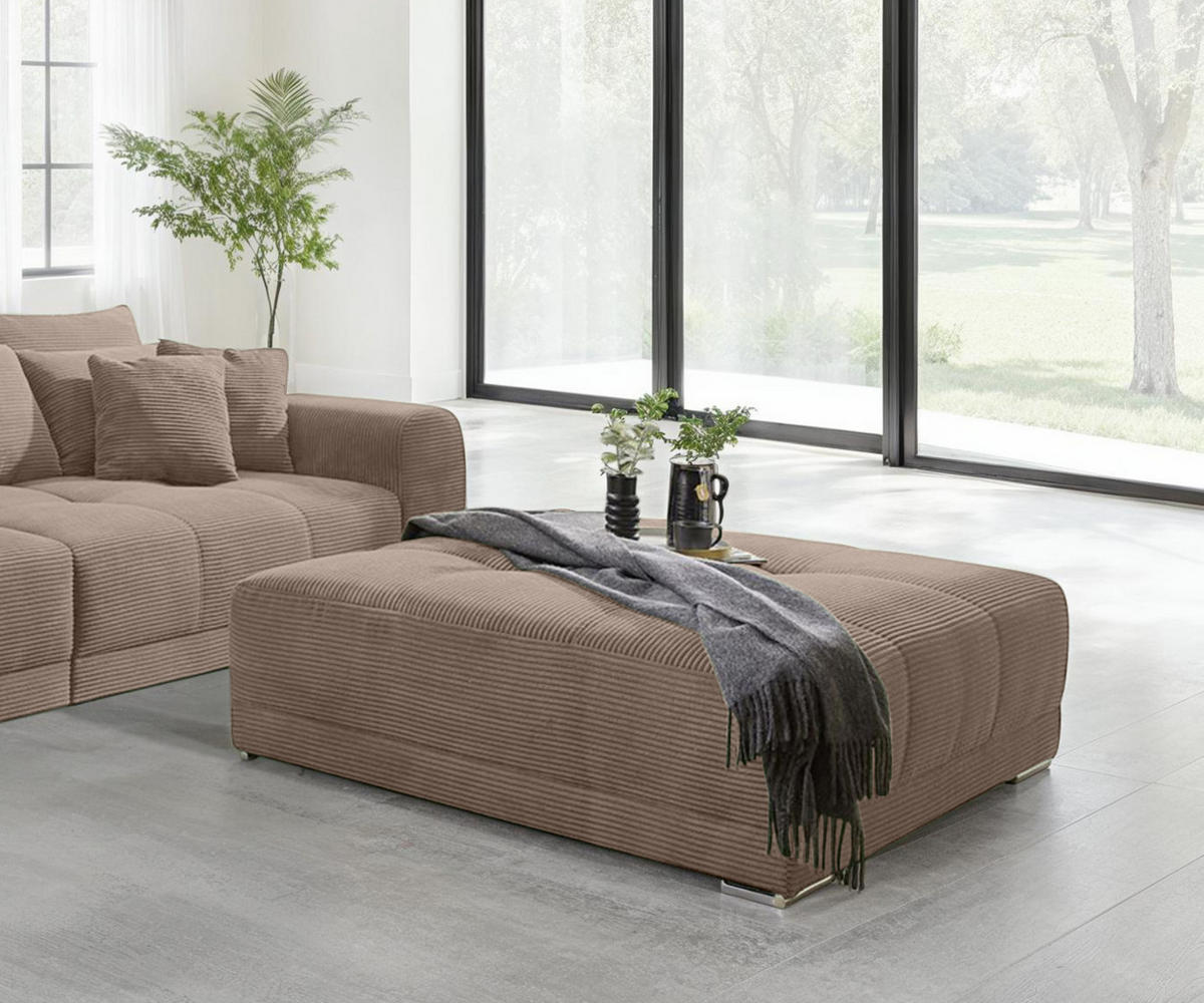 XXL-HOCKER Federkern B120/T120/H39 cm (passend zum BIG-SOFA) Cord Braun Taupe / 15178 - Taupe/Chromfarben, Textil/Metall (120/39/120cm) - luma-home