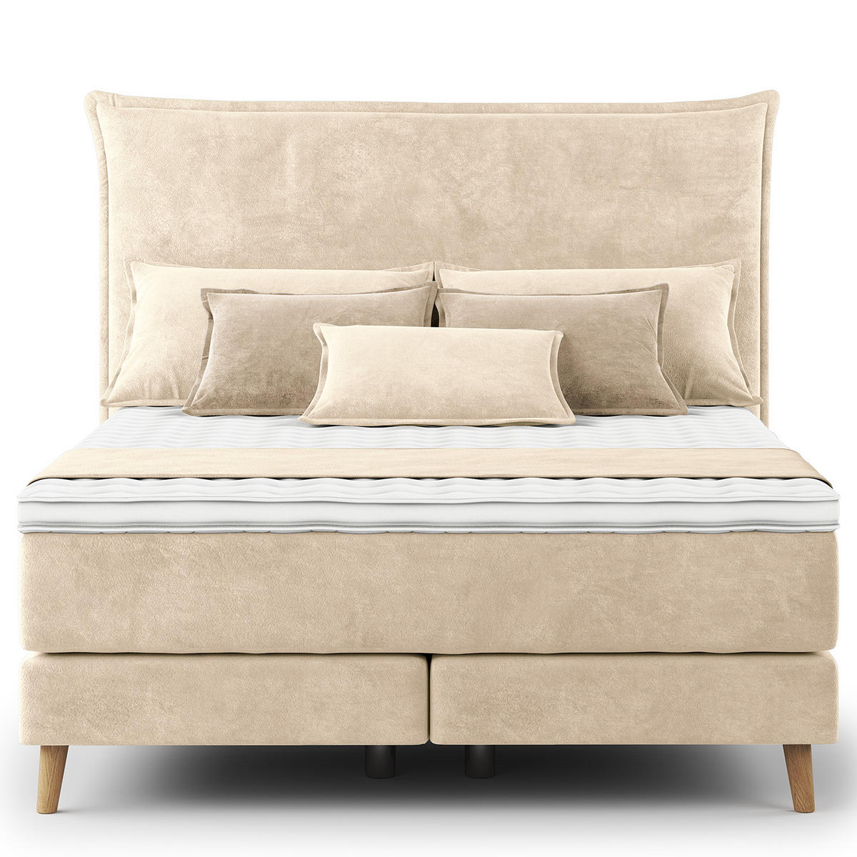 BOXSPRINGBETT - Klassisch - Creme, Holz (140/200cm) - home24