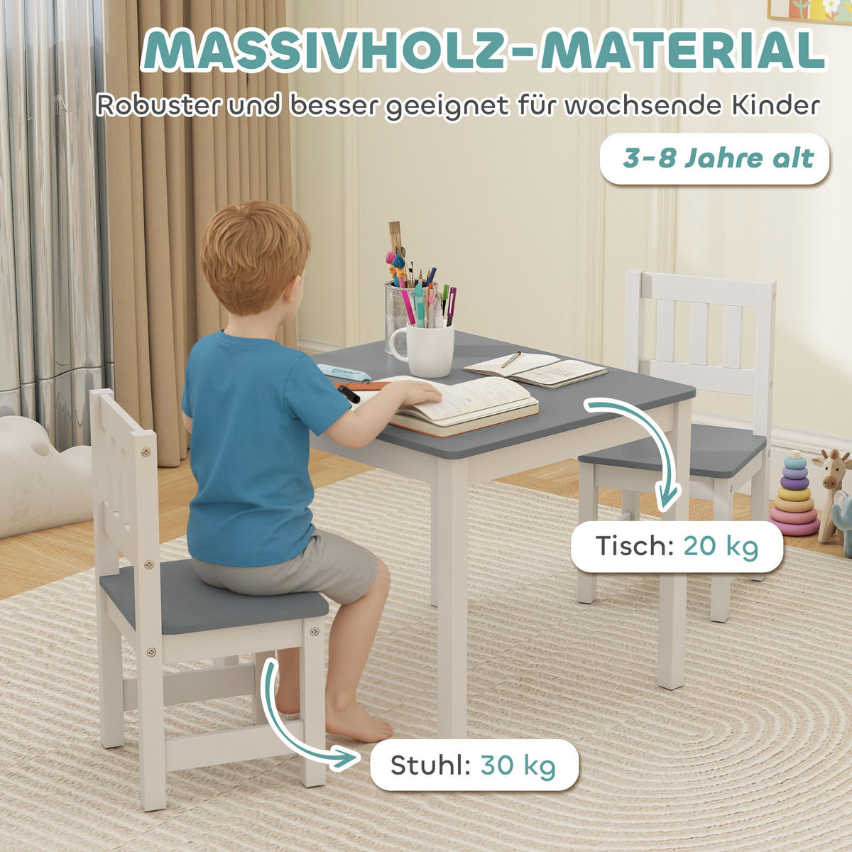KINDERSITZGRUPPE Kindertisch mit 2 Stühlen, Kinderzimmer Tisch & Stühle Set Grau - Grau, Holz (52/48/56cm) - AIYAPLAY
