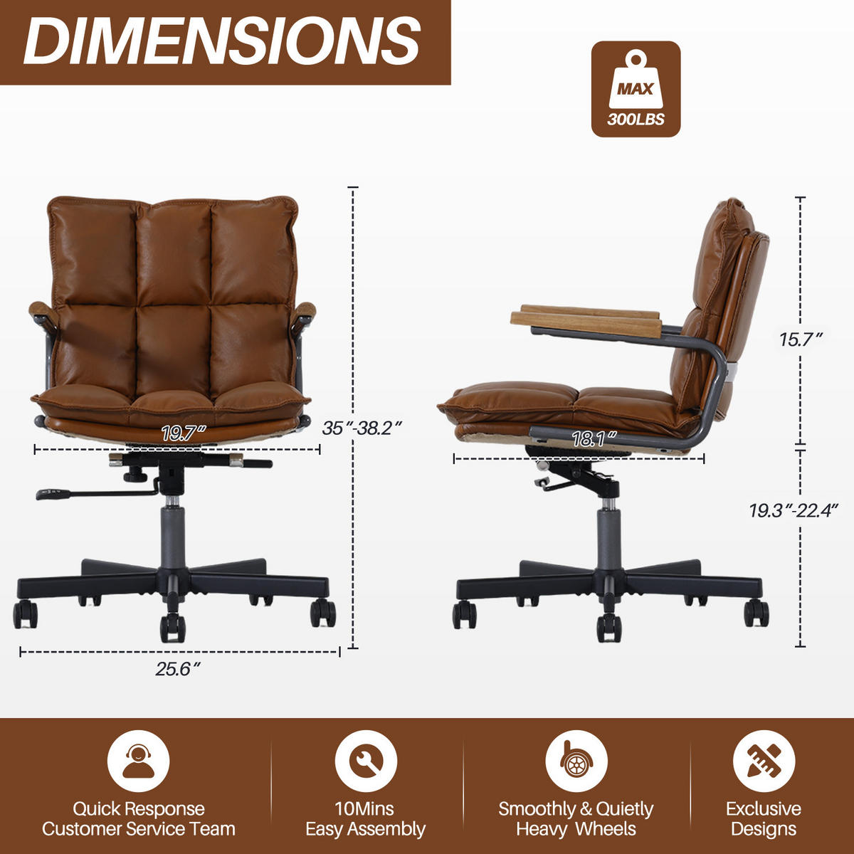 BÜROSTUHL in Braun 46x65x72 cm, höhenverstellbar und um 360° drehbar - Braun, Leder (65/72/46cm) - IVMEU