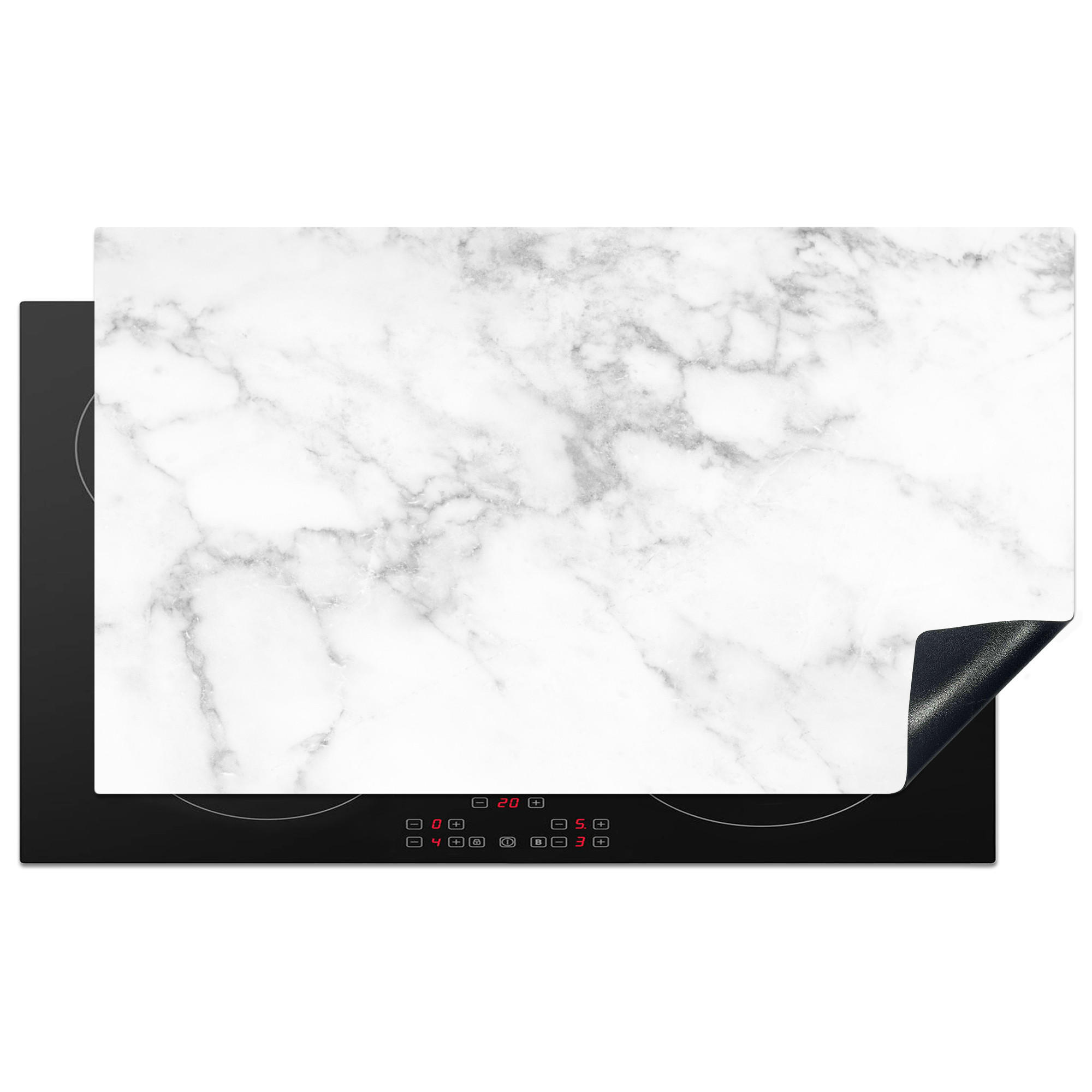 HERDABDECKPLATTE Marmor - Grau - Weiß - Strukturierter Marmor 90x52 cm - Weiß, Kunststoff (90/0.2/52cm) - MuchoWow