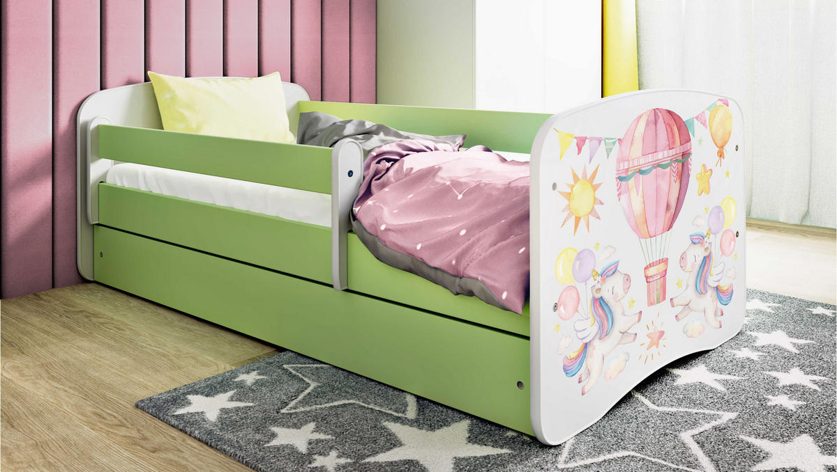 KINDERBETT Ballon mit Schublade 140/70 80/61/144 - Grün, Holzwerkstoff (70/140cm) - RAUMHIRSCH FURNITURE