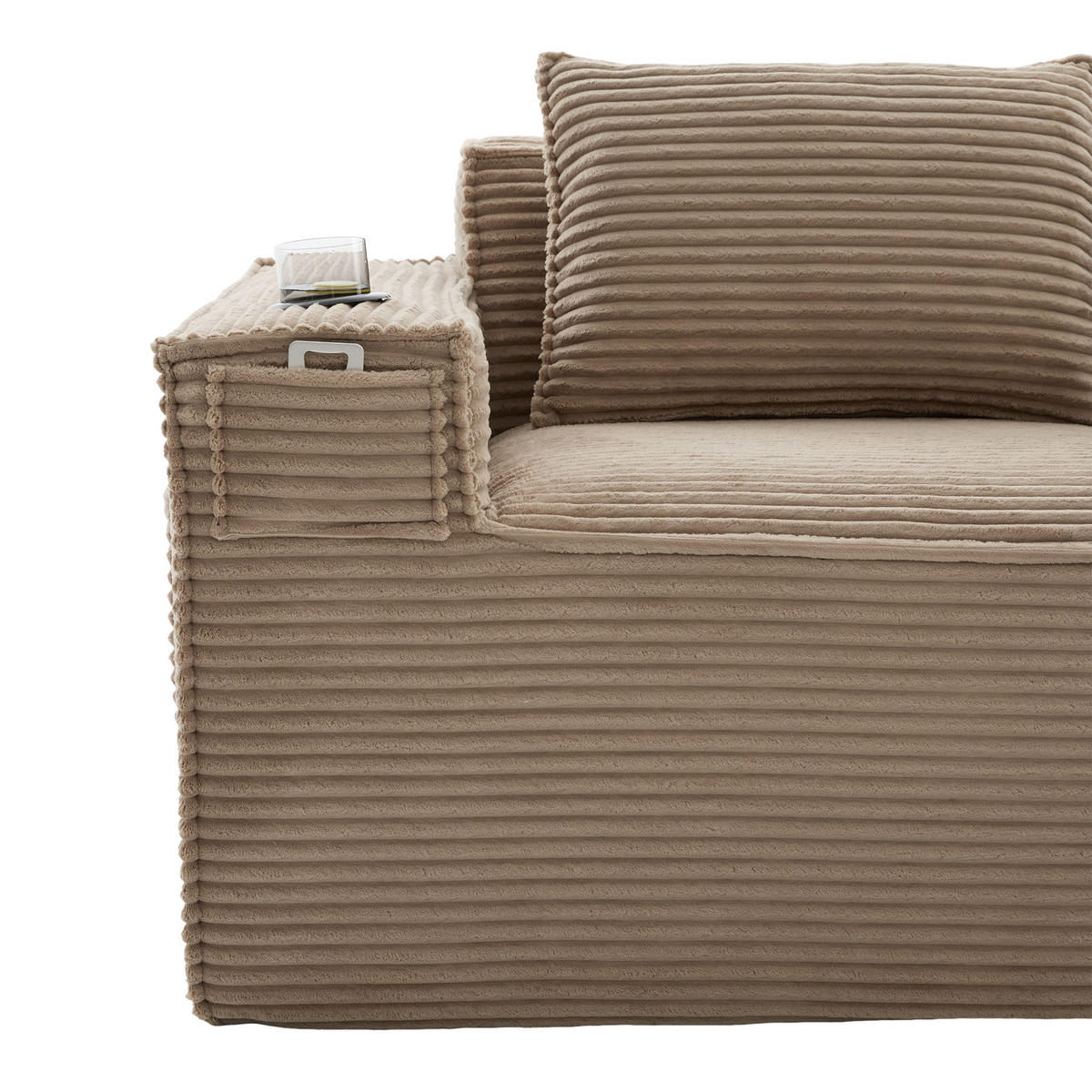 2-SITZER-SOFA DE-33835 modular mit Getränkehaltern Khaki - Sandfarben, Textil (188/75/90cm) - ComfortXL